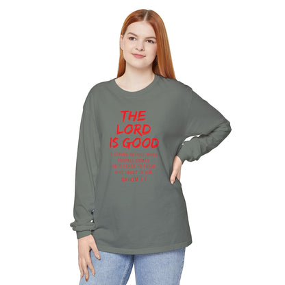 The Lord is Good "Nahum 1:7" Red Long Sleeve