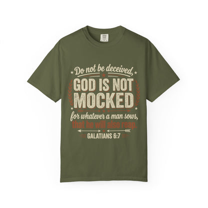 Christian T-Shirt — "God Is Not Mocked" Galatians 6:7 Inspirational Tee