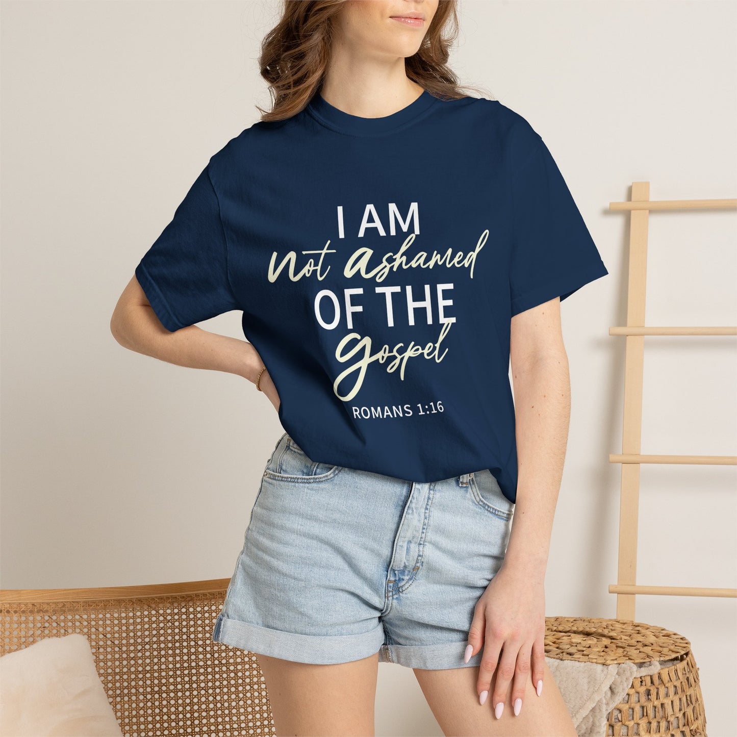Romans 1:16 T-Shirt — Beige 100% Cotton