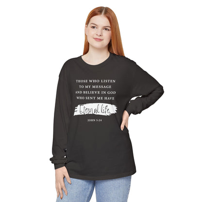 Eternal Life John 5:24 Long Sleeve T‑Shirt — Inspirational Christian Scripture Tee