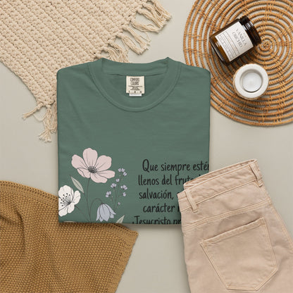 Christian Floral Verse T-Shirt — Spanish Filipenses 1:11 Scripture Tee