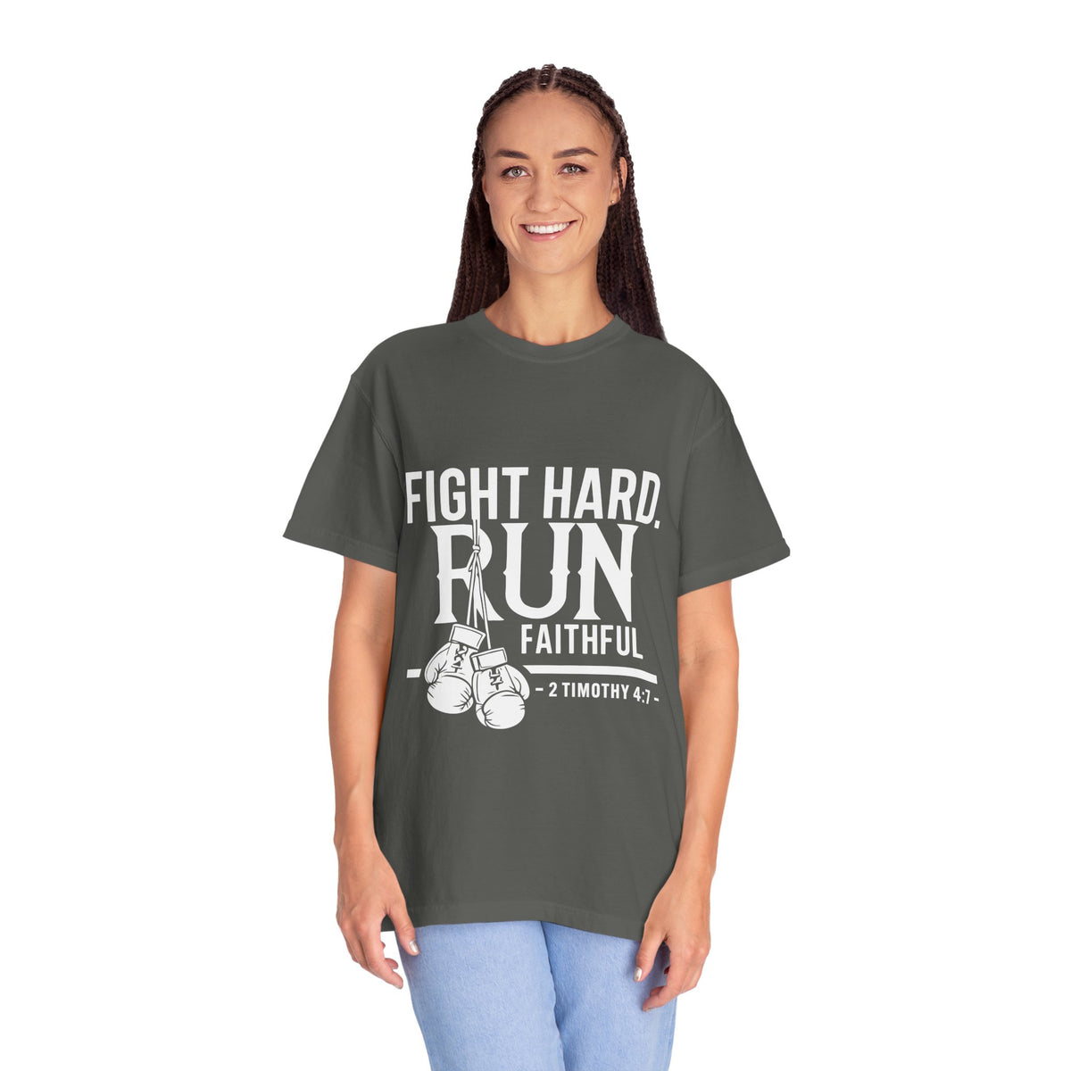 Fight Hard Run Faithful T-Shirt — Christian Boxing Inspirational Tee (2 Timothy 4:7)