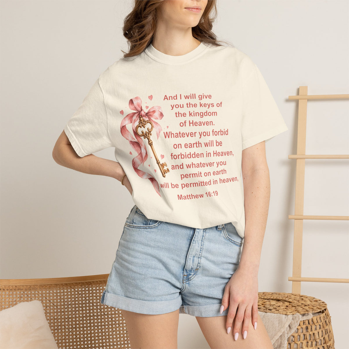 Christian Scripture Keys of the Kingdom T-shirt — Matthew 16:19 Floral Design