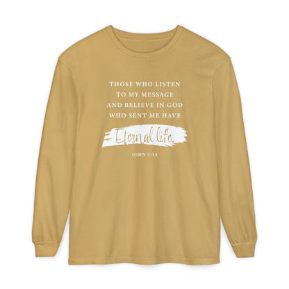 Eternal Life John 5:24 Long Sleeve T‑Shirt — Inspirational Christian Scripture Tee