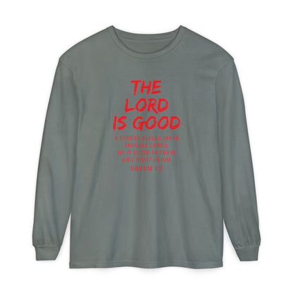 The Lord is Good "Nahum 1:7" Red Long Sleeve