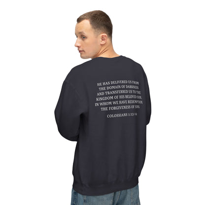 Rescued Colossians 1:13 Cotton Crewneck Sweatshirt — Bible Verse Christian Pullover