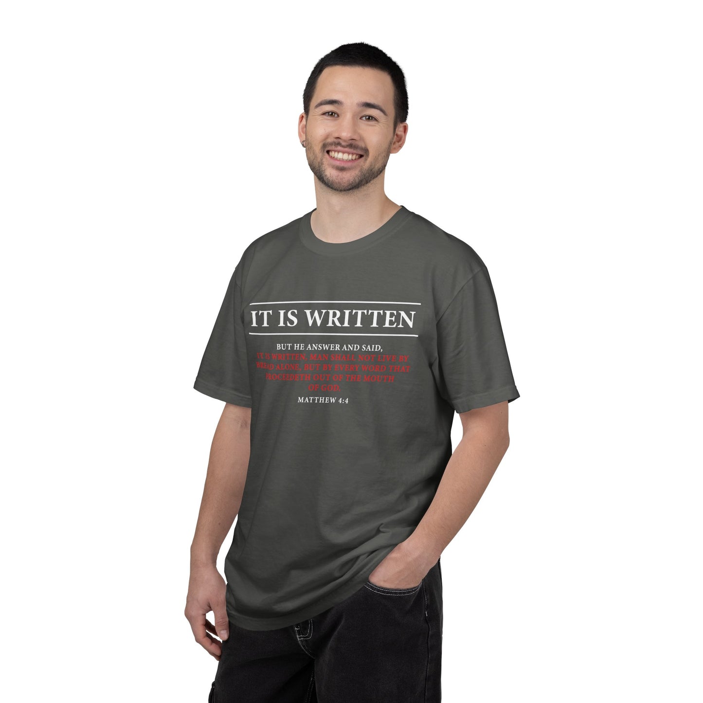Matthew 4:4 Scripture T-Shirt — "Man Shall Not Live By Bread Alone" Christian Tee