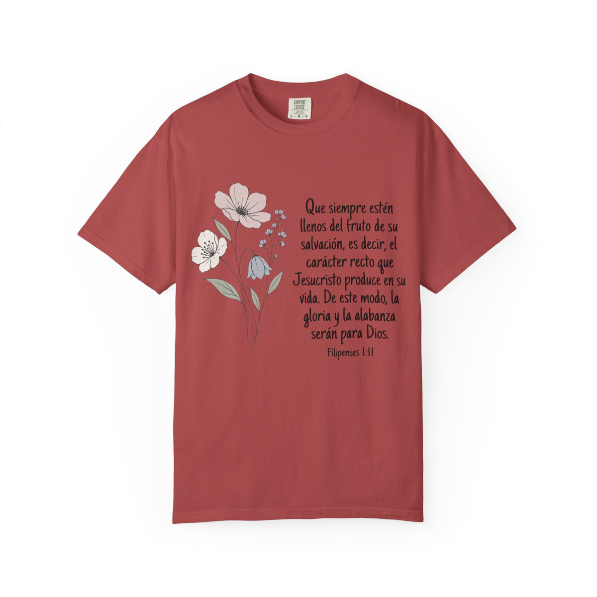 Christian Floral Verse T-Shirt — Spanish Filipenses 1:11 Scripture Tee