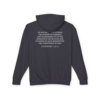 Rescued Colossians 1:13 Cotton Hoodie — Bible Verse Inspirational Hooded Sweatshirt