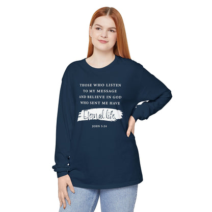 Eternal Life John 5:24 Long Sleeve T‑Shirt — Inspirational Christian Scripture Tee