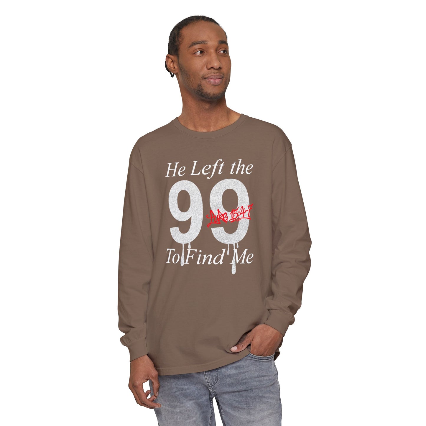 He Left the 99 Long Sleeve — Luke 15:4-7 Christian Crewneck