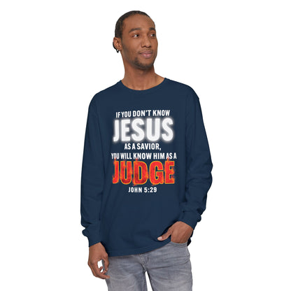 Know Jesus as Savior Cotton T-shirt — Faith-Based Christian Long Sleeve Tee