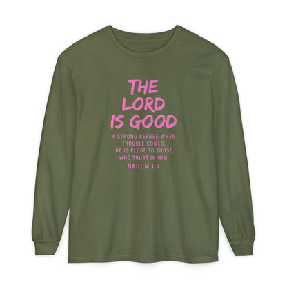 The Lord Is Good "NAHUM 1:7" PINK Long Sleeve