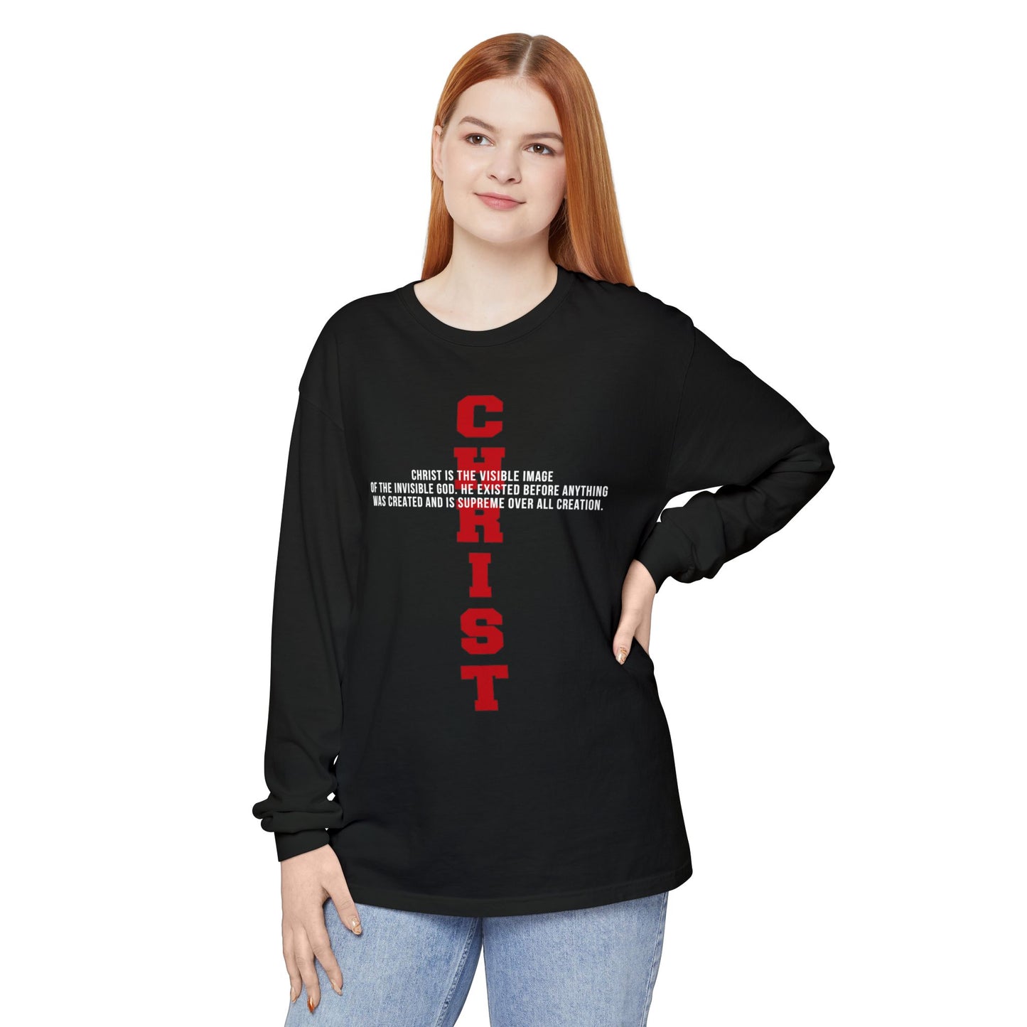 CHRIST the visible image of the invisible God Long Sleeve T‑Shirt — Inspirational Christian Scripture Tee
