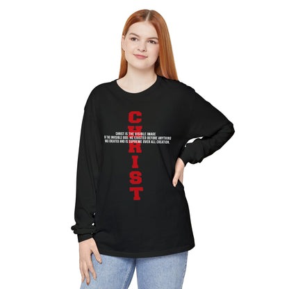 CHRIST the visible image of the invisible God Long Sleeve T‑Shirt — Inspirational Christian Scripture Tee