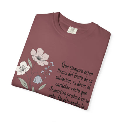 Christian Floral Verse T-Shirt — Spanish Filipenses 1:11 Scripture Tee