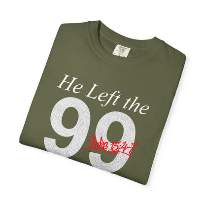 He Left the 99 Luke 15:4-7 T-Shirt — Christian Faith Parable Tee 100% Cotton