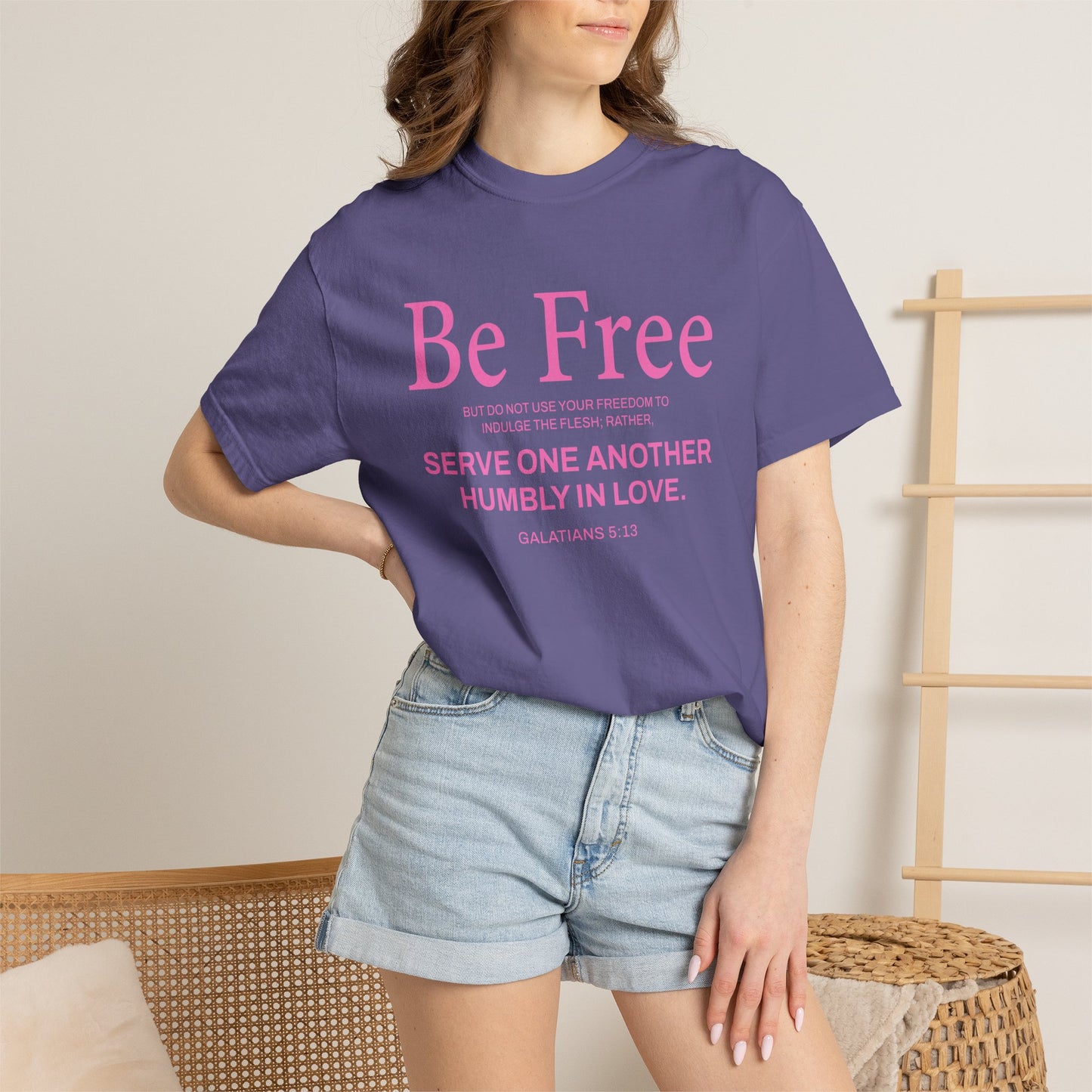 Be Free Galatians 5:13 Pink T-Shirt — Faith-Inspired Christian Tee