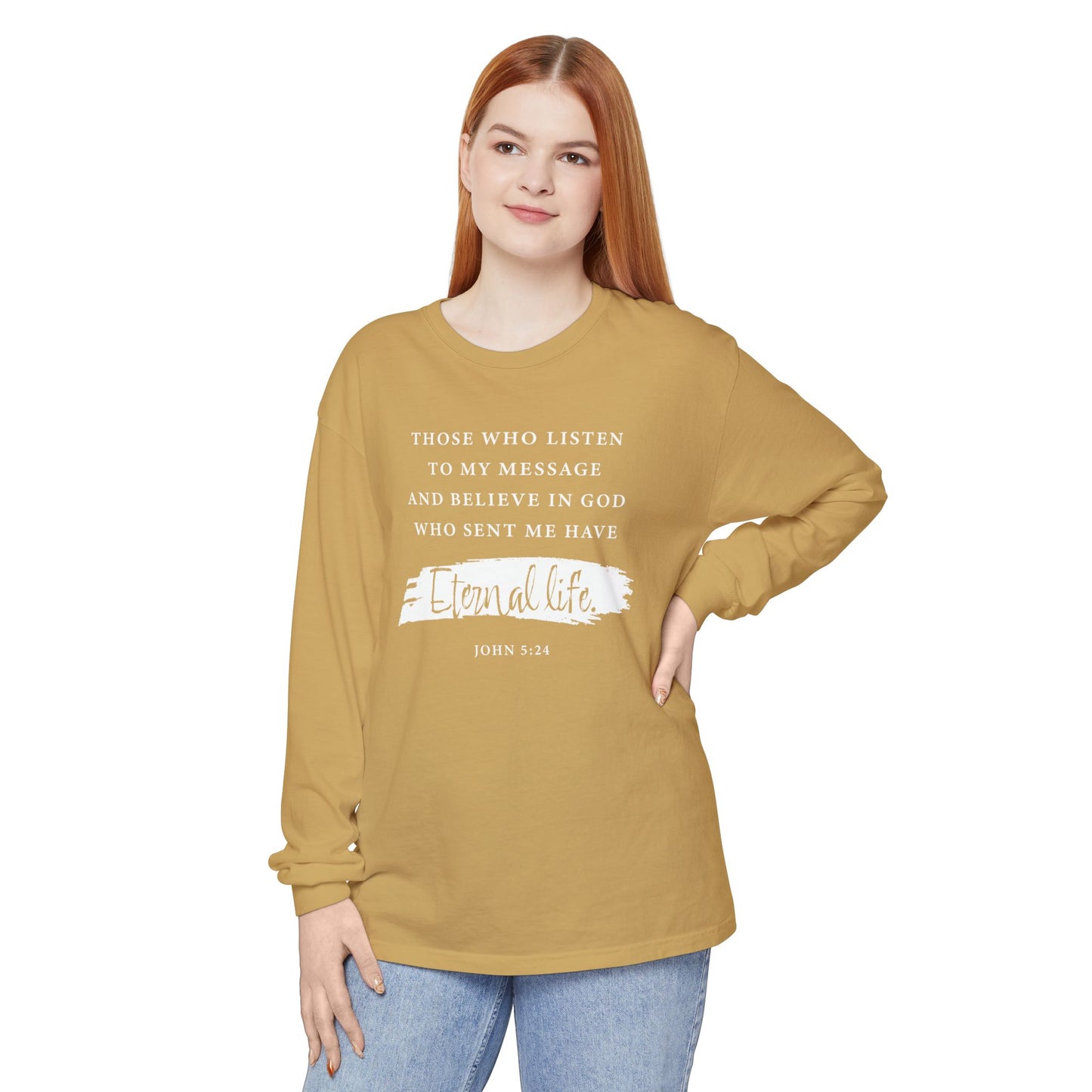 Eternal Life John 5:24 Long Sleeve T‑Shirt — Inspirational Christian Scripture Tee