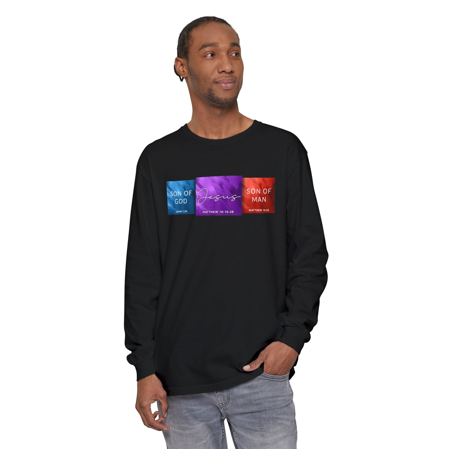 Son of Man Son of God Cotton T‑Shirt — Christian Faith Graphic Long Sleeve Tee