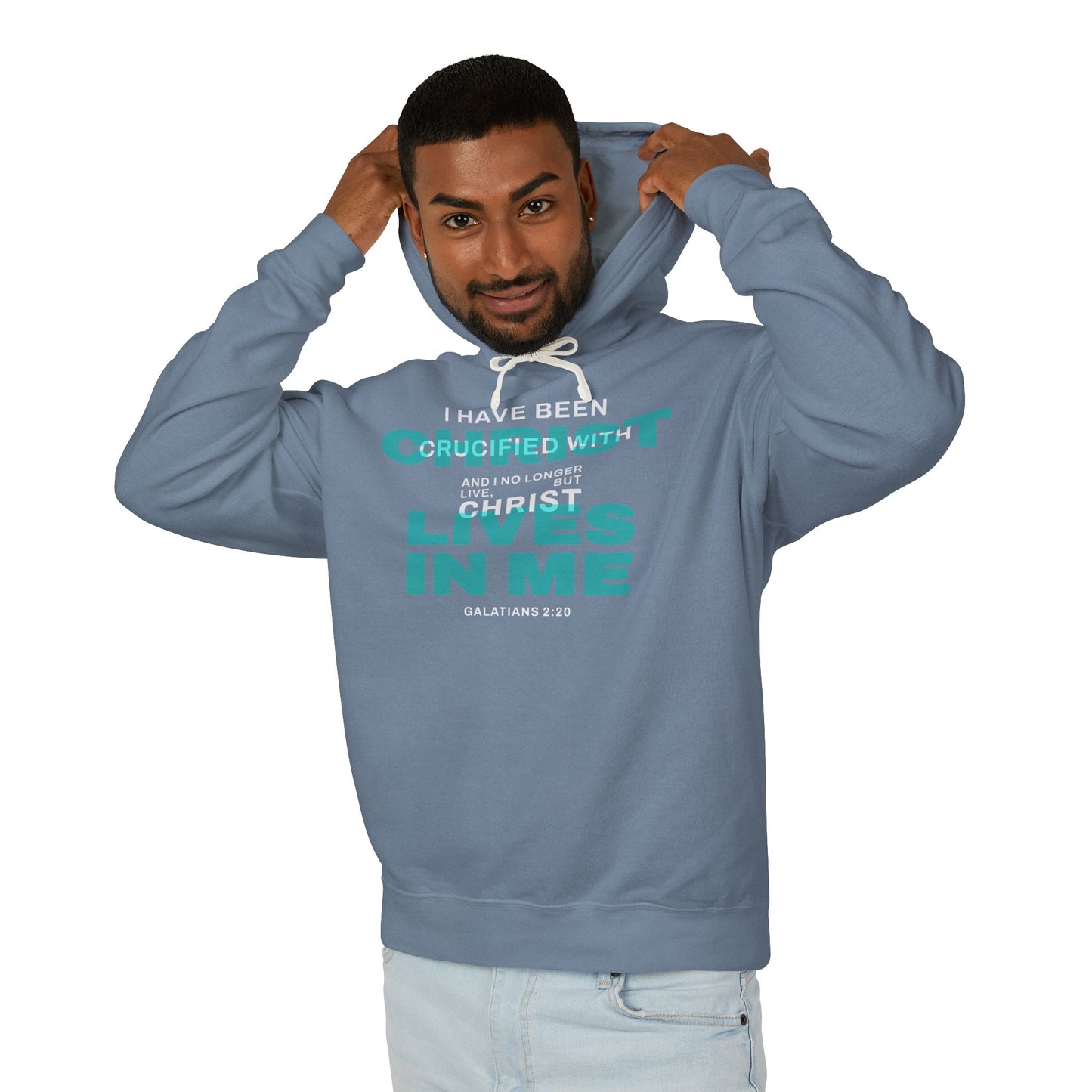 I have been Crucified with Christ "Galatians 2:20" Teal Unisex 100% Cotton Hoodie