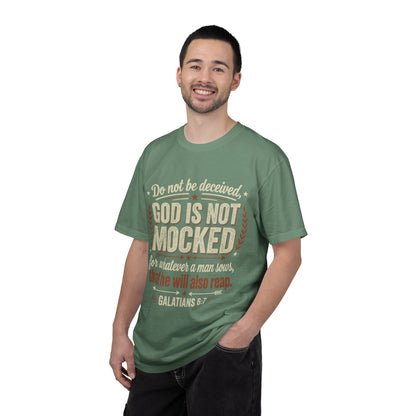 Christian T-Shirt — "God Is Not Mocked" Galatians 6:7 Inspirational Tee