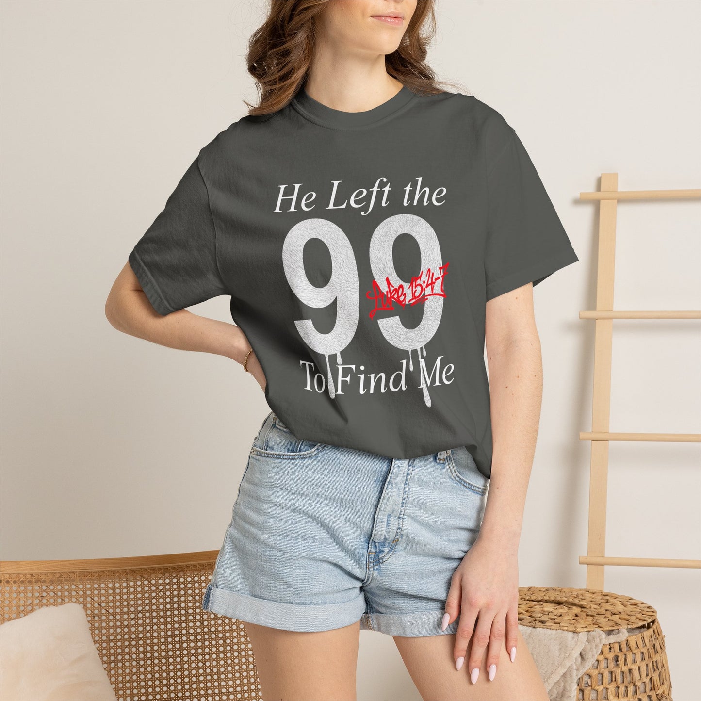 He Left the 99 Luke 15:4-7 T-Shirt — Christian Faith Parable Tee 100% Cotton