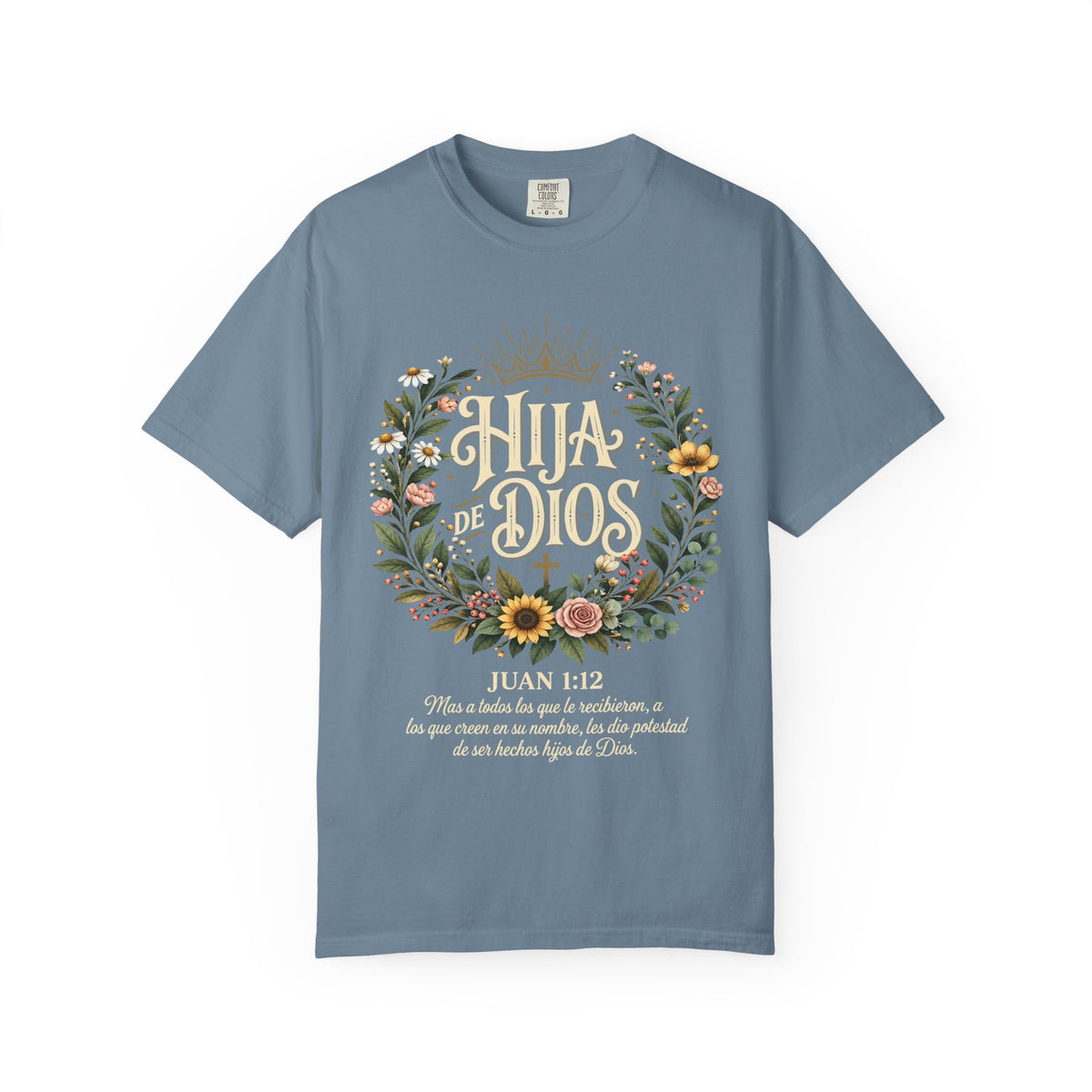 Hija de Dios Floral T‑Shirt — Juan 1:12 Christian Tee