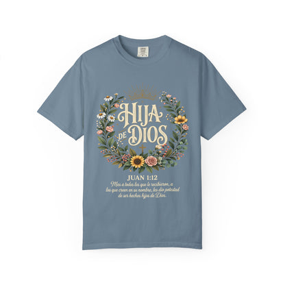 Hija de Dios Floral T‑Shirt — Juan 1:12 Christian Tee
