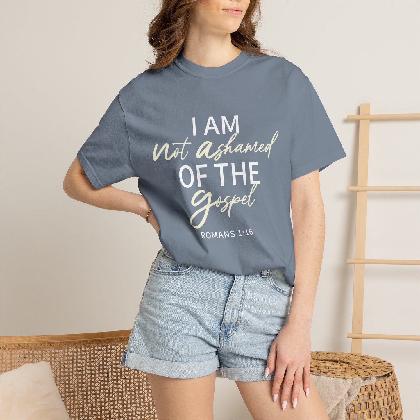 Romans 1:16 T-Shirt — Beige 100% Cotton