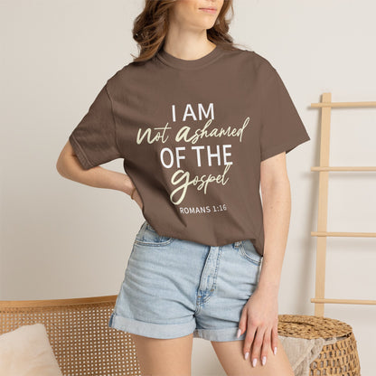 Romans 1:16 T-Shirt — Beige 100% Cotton