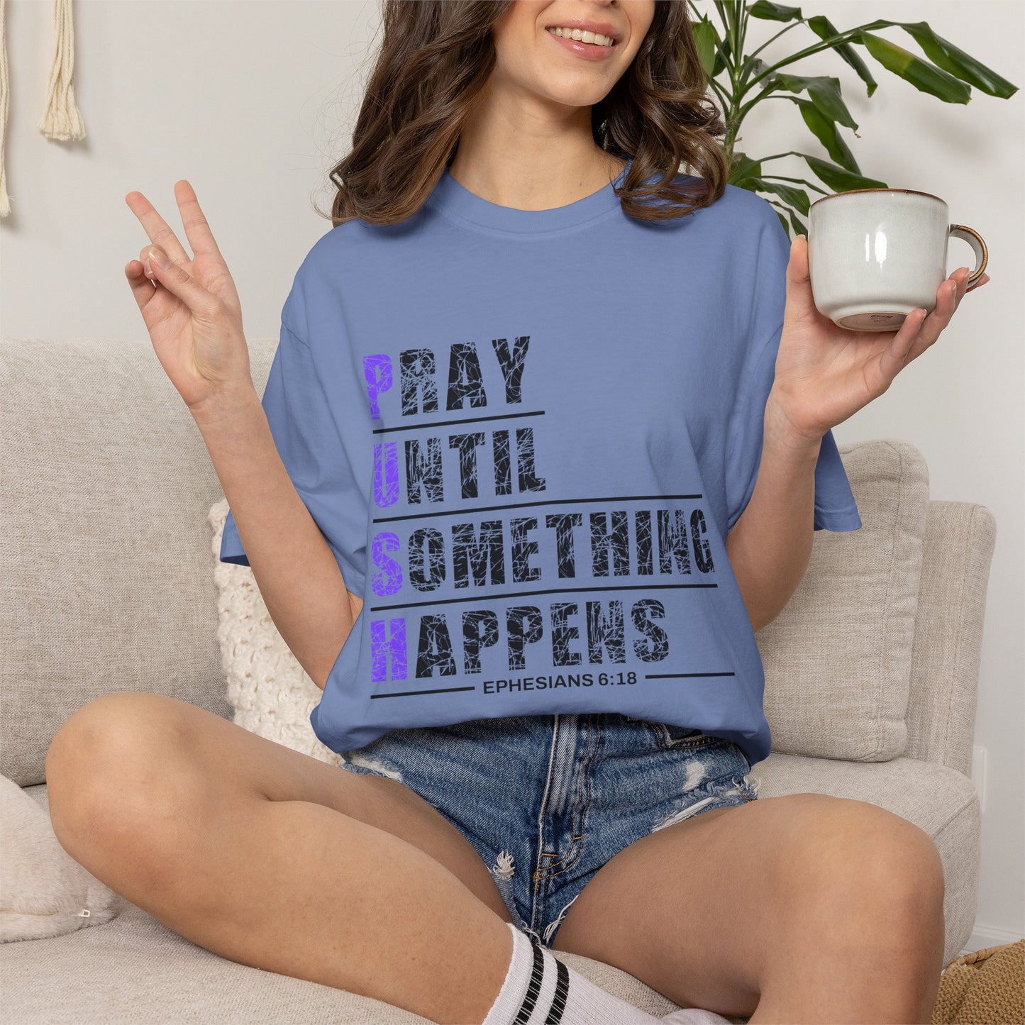 PUSH Ephesians 6:18 100% Cotton Faith & Prayer Graphic Tee
