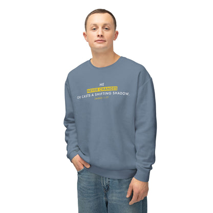 He Never Changes Cotton T-shirt — Faith-Based Christian Sweatshirt