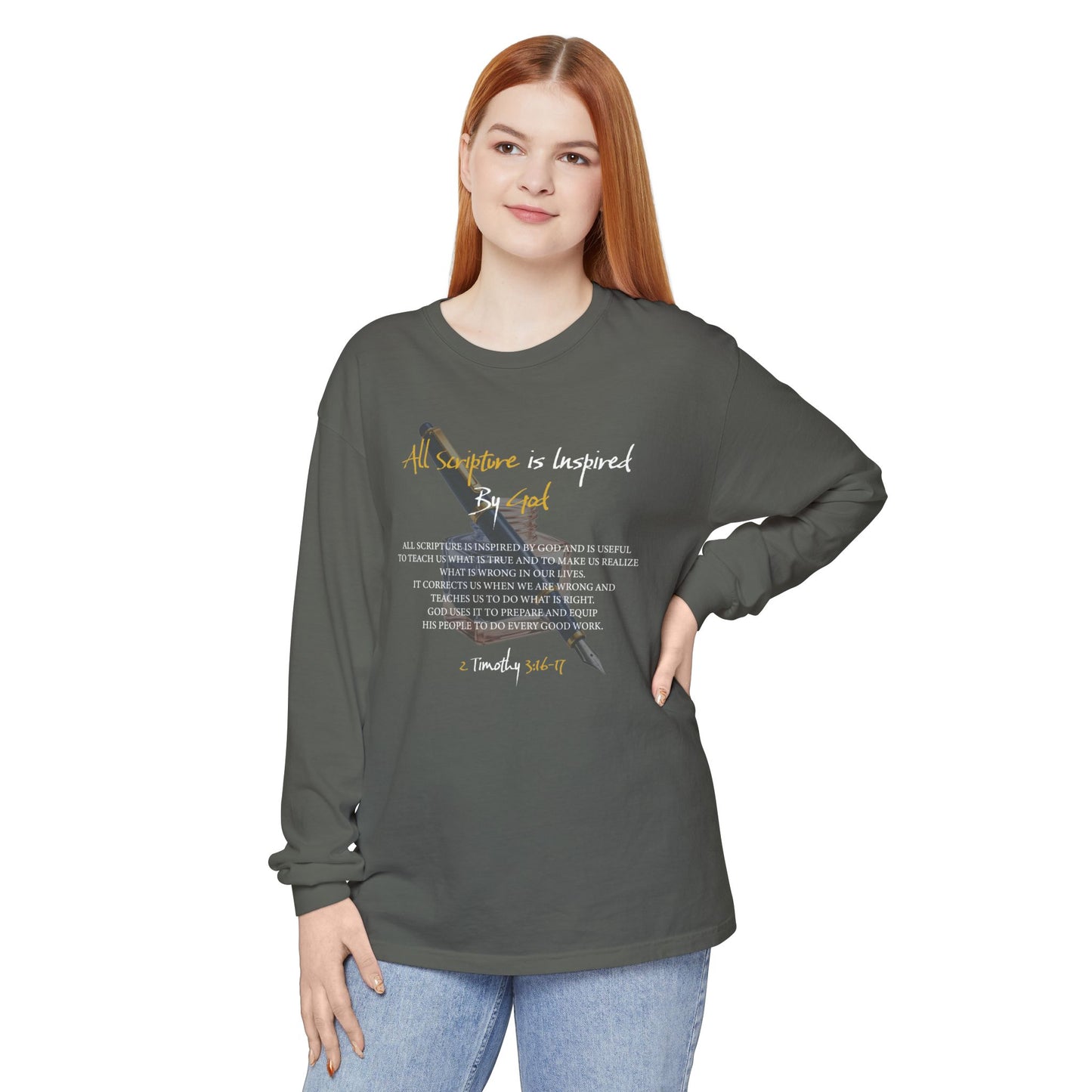 All Scriptures Are Inspired By God T-Shirt — Faith-Based Scripture Long Sleeve Tee
