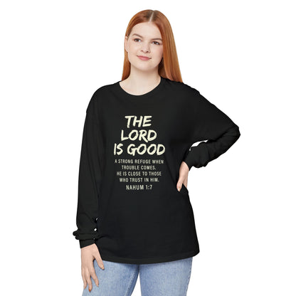 The Lord Is Good "NAHUM 1:7" BEIGE 100% cotton long sleeve