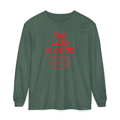 The Lord is Good "Nahum 1:7" Red Long Sleeve