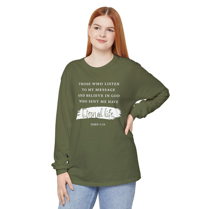 Eternal Life John 5:24 Long Sleeve T‑Shirt — Inspirational Christian Scripture Tee