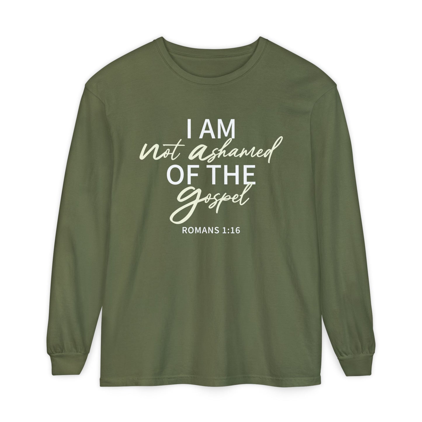 Romans 1:16 Beige 100% Cotton Lon Sleeve Comfort Color