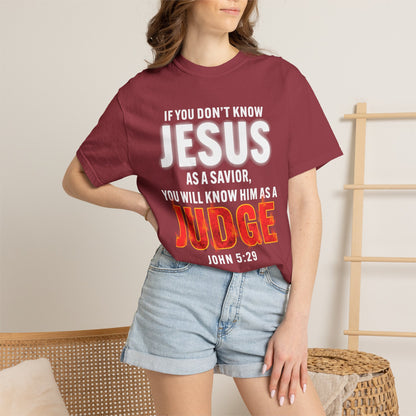 Know Jesus as Savior Cotton T-shirt — Faith-Based Christian Tee