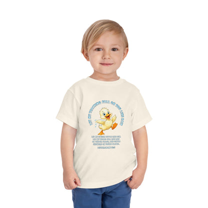 Toddler Tee — Cute Duck Graphic with "Let my teaching fall like rain"