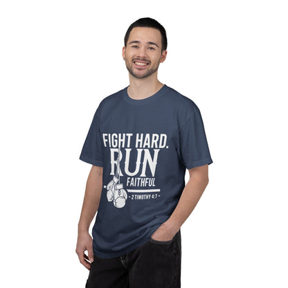 Fight Hard Run Faithful T-Shirt — Christian Boxing Inspirational Tee (2 Timothy 4:7)