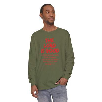 The Lord is Good "Nahum 1:7" Red Long Sleeve