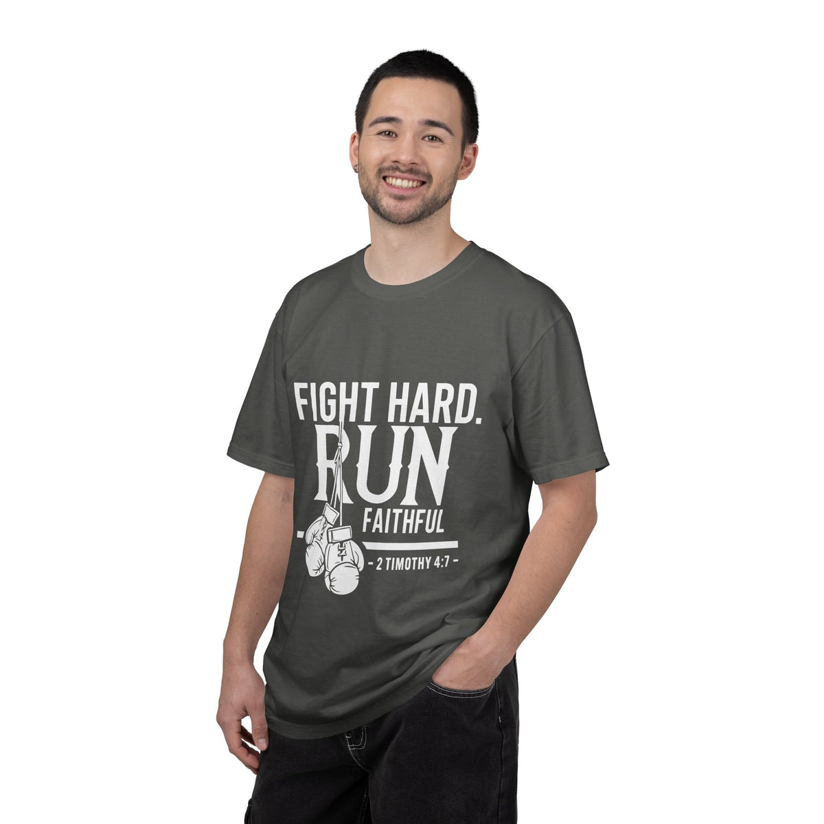 Fight Hard Run Faithful T-Shirt — Christian Boxing Inspirational Tee (2 Timothy 4:7)