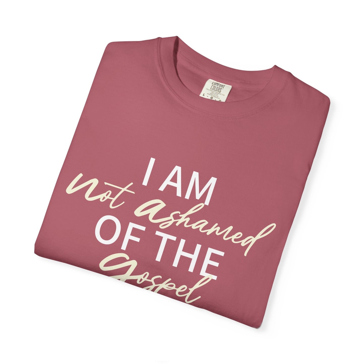 Romans 1:16 T-Shirt — Beige 100% Cotton