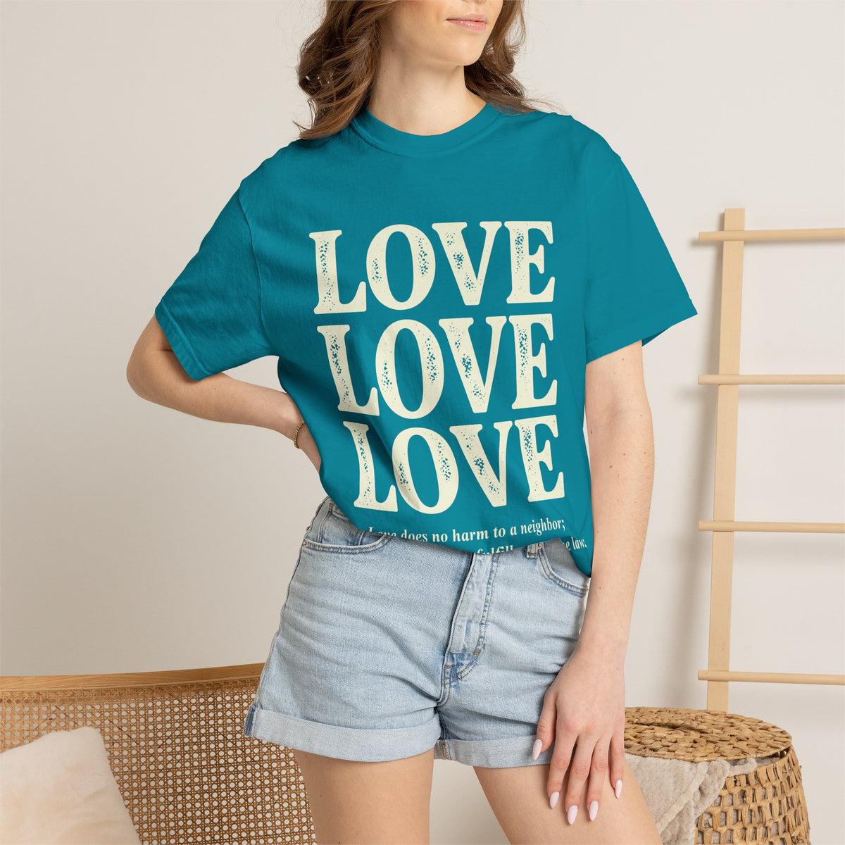 Love Love Love Scripture T‑Shirt — Romans 13:10 Faith Graphic Tee