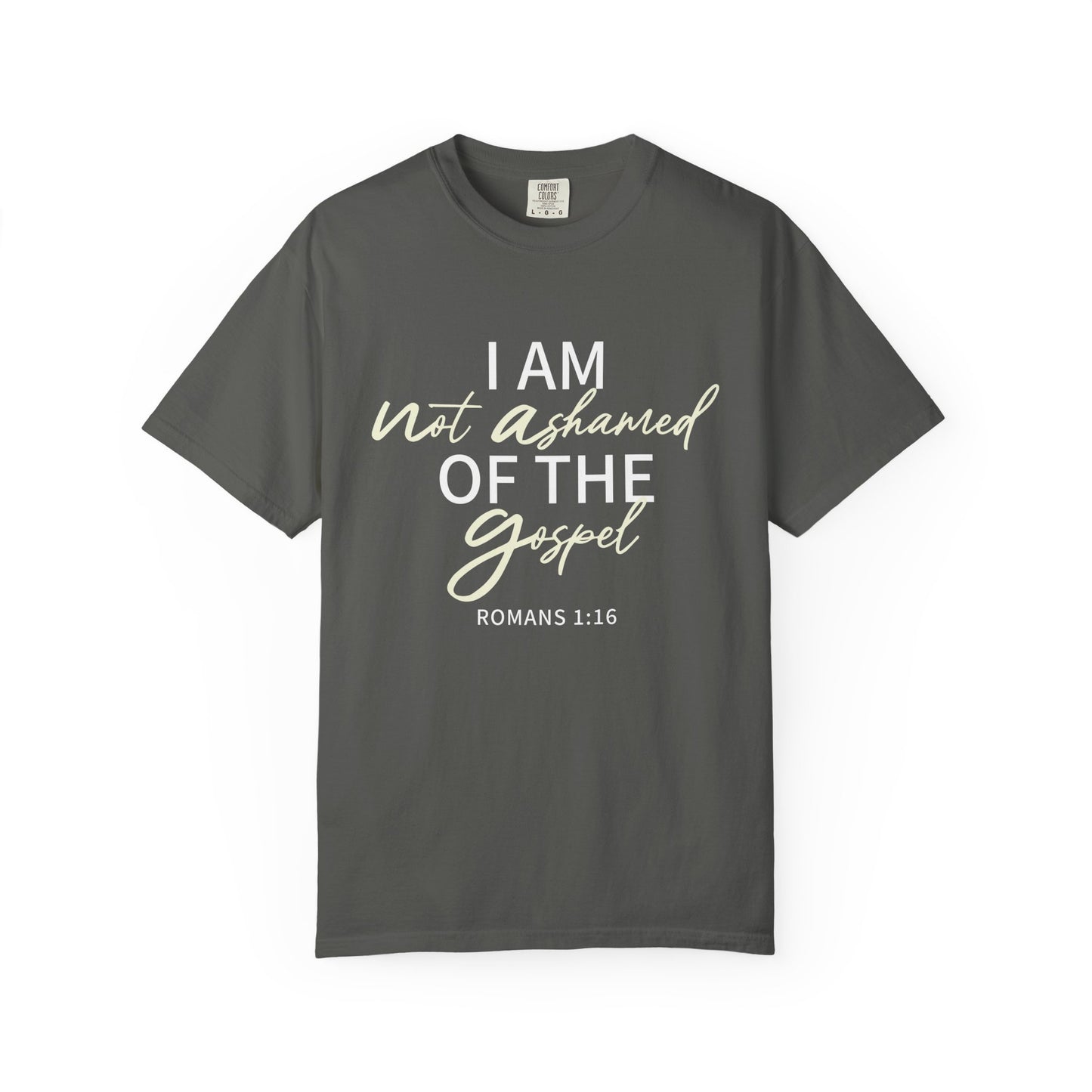 Romans 1:16 T-Shirt — Beige 100% Cotton