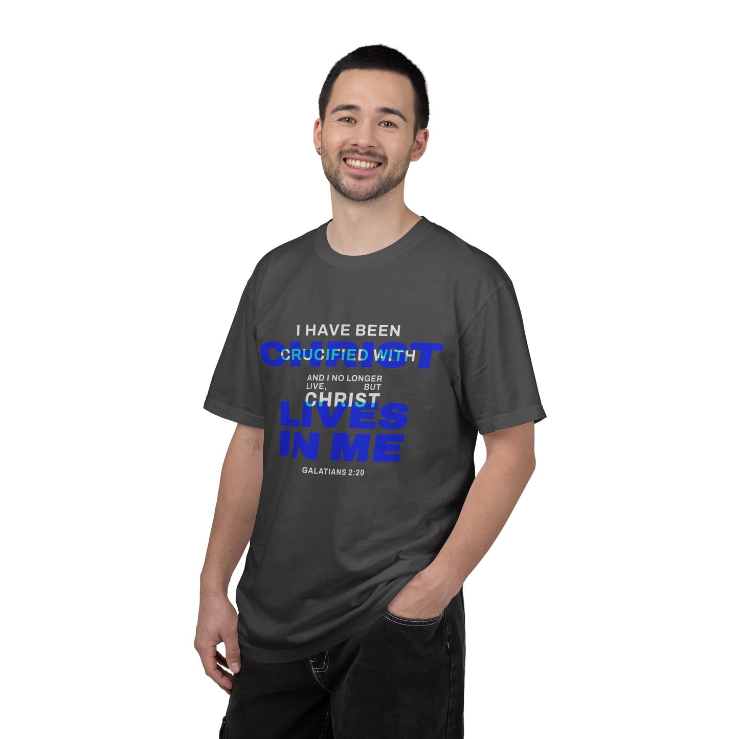 I have been Crucified with Christ "Galatians 2:20" BLUE 100% Cotton T-Shirt