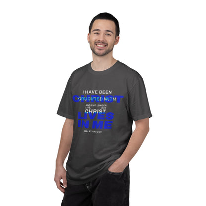 I have been Crucified with Christ "Galatians 2:20" BLUE 100% Cotton T-Shirt