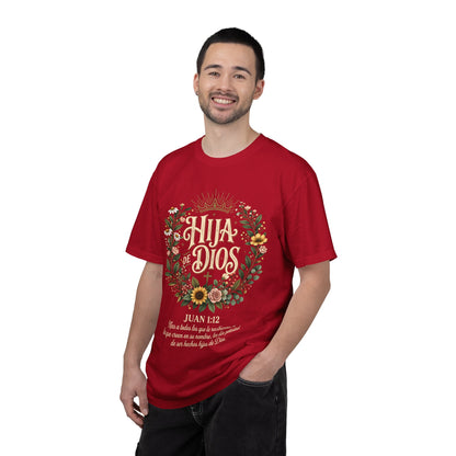 Hija de Dios Floral T‑Shirt — Juan 1:12 Christian Tee