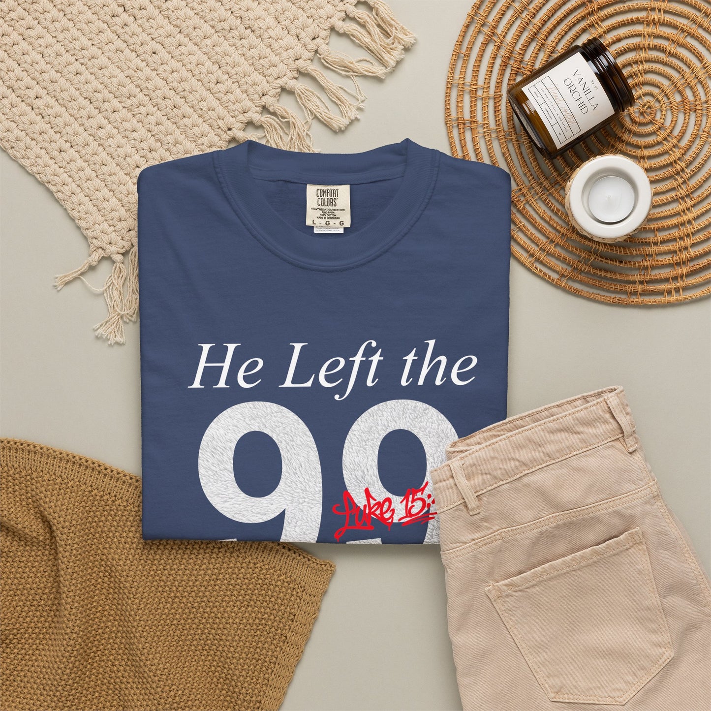 He Left the 99 Luke 15:4-7 T-Shirt — Christian Faith Parable Tee 100% Cotton